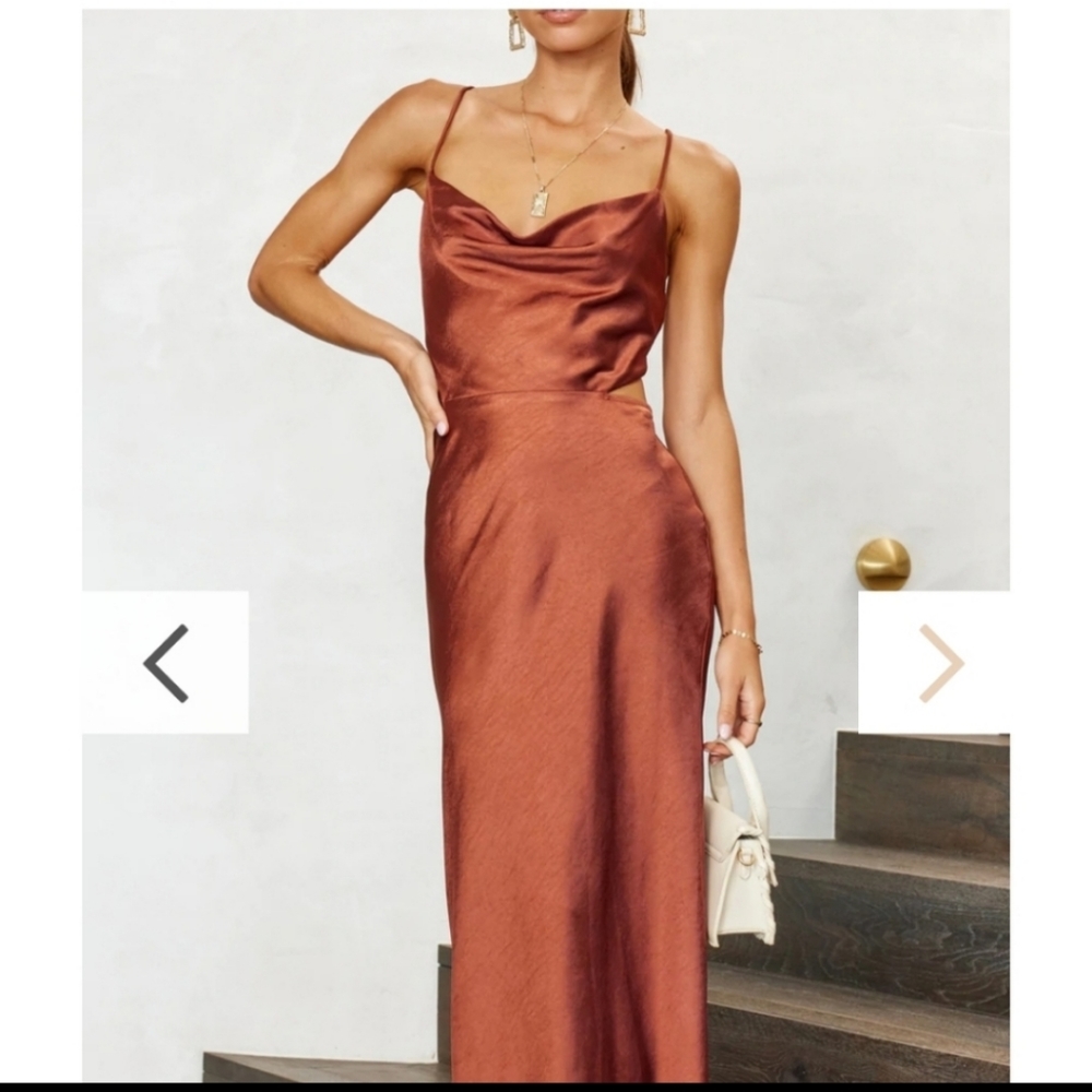 BNWT rust satin midi dress